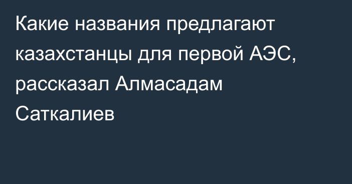 Какие названия предлагают казахстанцы для первой АЭС, рассказал Алмасадам Саткалиев