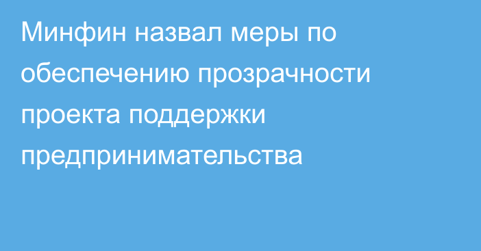 Минфин назвал меры по обеспечению прозрачности проекта поддержки предпринимательства