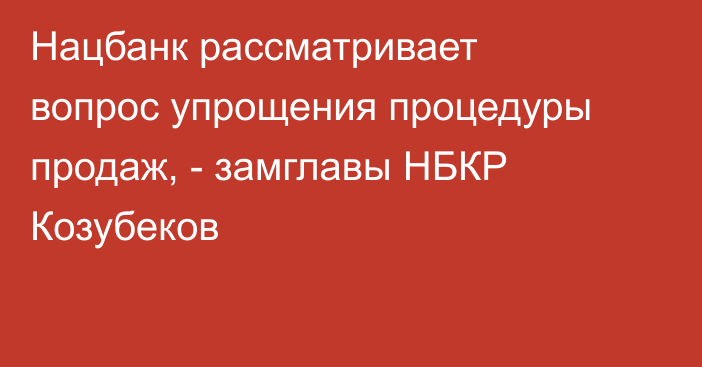Нацбанк рассматривает вопрос упрощения процедуры продаж, - замглавы НБКР Козубеков 