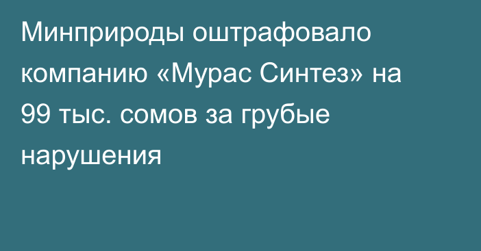 Минприроды оштрафовало компанию «Мурас Синтез» на 99 тыс. сомов за грубые нарушения