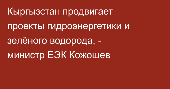 Кыргызстан продвигает проекты гидроэнергетики и зелёного водорода, - министр ЕЭК Кожошев