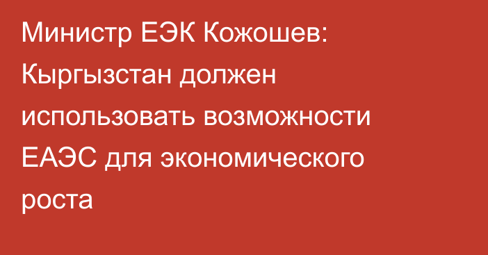 Министр ЕЭК Кожошев: Кыргызстан должен использовать возможности ЕАЭС для экономического роста