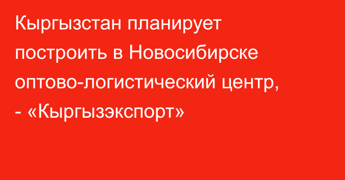 Кыргызстан планирует построить в Новосибирске оптово-логистический центр, - «Кыргызэкспорт»