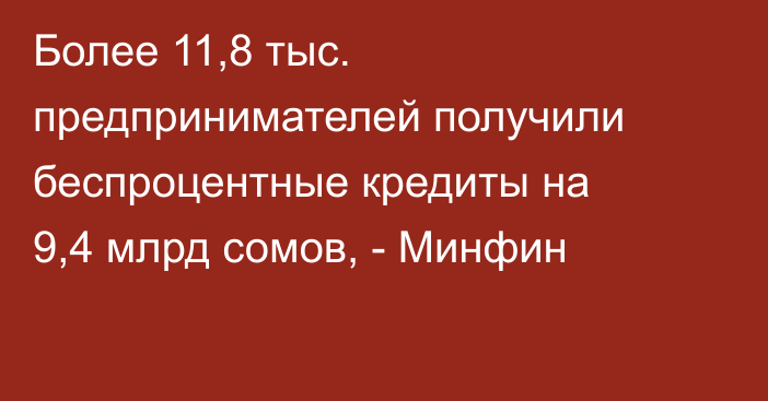 Более 11,8 тыс. предпринимателей получили беспроцентные кредиты на 9,4 млрд сомов, - Минфин