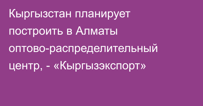 Кыргызстан планирует построить в Алматы оптово-распределительный центр, - «Кыргызэкспорт»