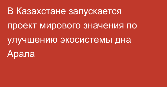 В Казахстане запускается проект мирового значения по улучшению экосистемы дна Арала