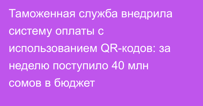 Таможенная служба внедрила систему оплаты с использованием QR-кодов: за неделю поступило 40 млн сомов в бюджет