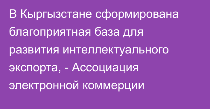 В Кыргызстане сформирована благоприятная база для развития интеллектуального экспорта, - Ассоциация электронной коммерции