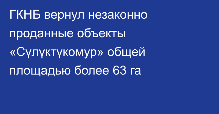 ГКНБ вернул незаконно проданные объекты «Сүлүктүкомур» общей площадью более 63 га
