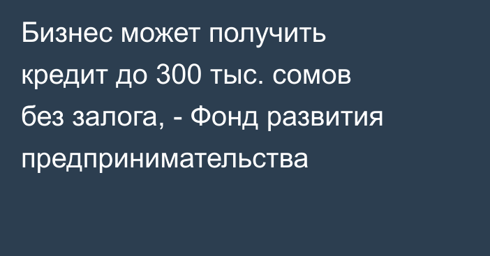 Бизнес может получить кредит до 300 тыс. сомов без залога, - Фонд развития предпринимательства