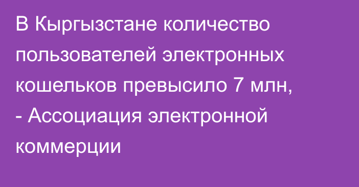 В Кыргызстане количество пользователей электронных кошельков превысило 7 млн, - Ассоциация электронной коммерции