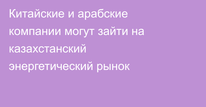 Китайские и арабские компании могут зайти на казахстанский энергетический рынок