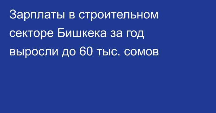 Зарплаты в строительном секторе Бишкека за год выросли до 60 тыс. сомов