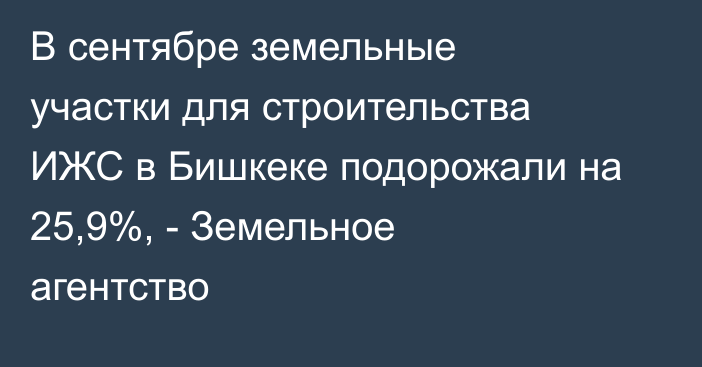 В сентябре земельные участки для строительства ИЖС в Бишкеке подорожали на 25,9%, - Земельное агентство