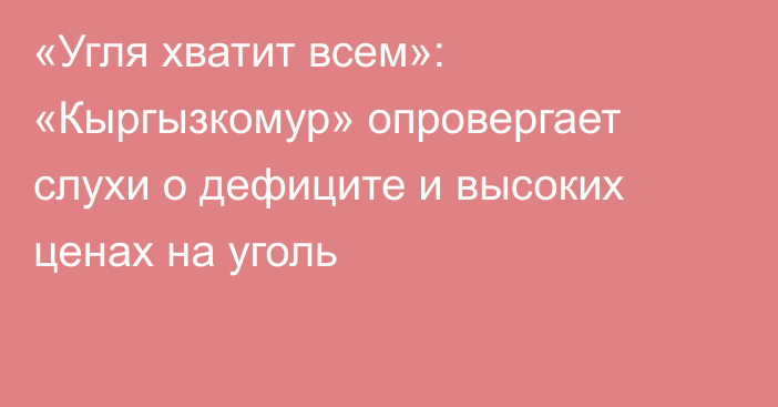«Угля хватит всем»: «Кыргызкомур» опровергает слухи о дефиците и высоких ценах на уголь