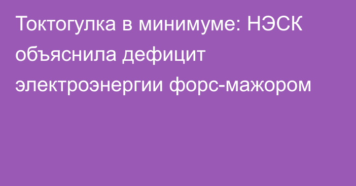 Токтогулка в минимуме: НЭСК объяснила дефицит электроэнергии форс-мажором