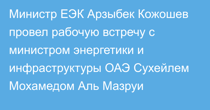 Министр ЕЭК Арзыбек Кожошев провел рабочую встречу с министром энергетики и инфраструктуры ОАЭ Сухейлем Мохамедом Аль Мазруи