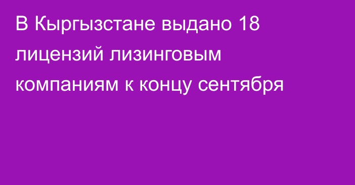 В Кыргызстане выдано 18 лицензий лизинговым компаниям к концу сентября