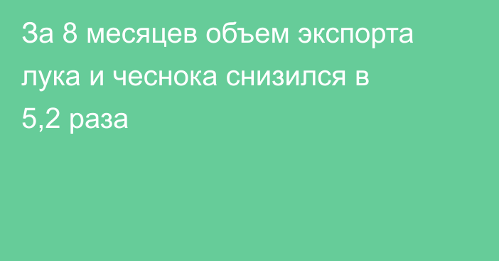 За 8 месяцев объем экспорта лука и чеснока снизился в 5,2 раза 