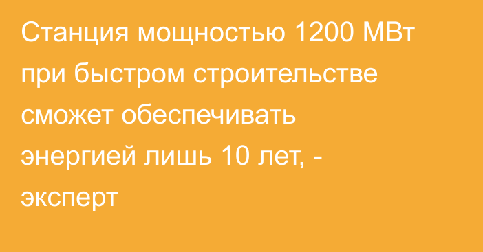 Станция мощностью 1200 МВт при быстром строительстве сможет обеспечивать энергией лишь 10 лет, - эксперт