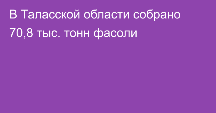 В Таласской области собрано 70,8 тыс. тонн фасоли