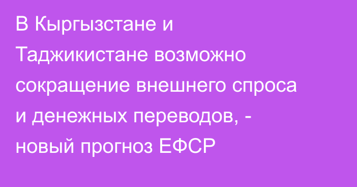В Кыргызстане и Таджикистане возможно сокращение внешнего спроса и денежных переводов, - новый прогноз ЕФСР