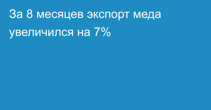 За 8 месяцев экспорт меда увеличился на 7% 