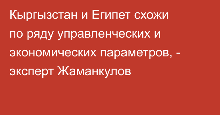 Кыргызстан и Египет схожи по ряду управленческих и экономических параметров, - эксперт Жаманкулов
