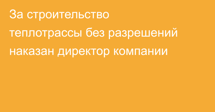 За строительство теплотрассы без разрешений наказан директор компании