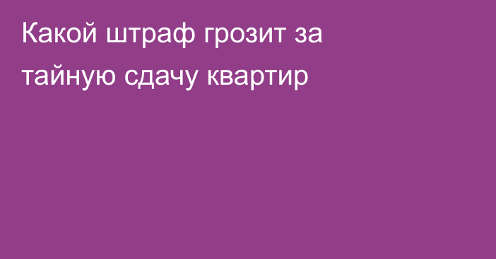Какой штраф грозит за тайную сдачу квартир