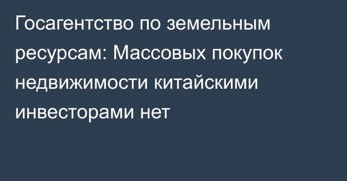 Госагентство по земельным ресурсам: Массовых покупок недвижимости китайскими инвесторами нет