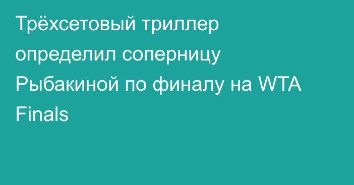 Трёхсетовый триллер определил соперницу Рыбакиной по финалу на WTA Finals