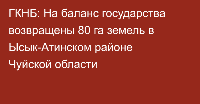 ГКНБ: На баланс государства возвращены 80 га земель в Ысык-Атинском районе Чуйской области