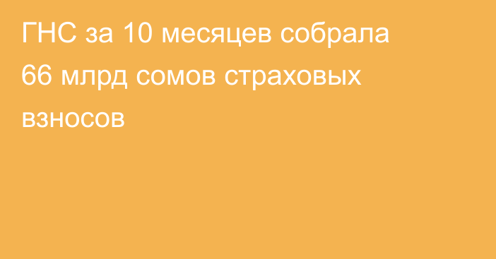 ГНС за 10 месяцев собрала 66 млрд сомов страховых взносов
