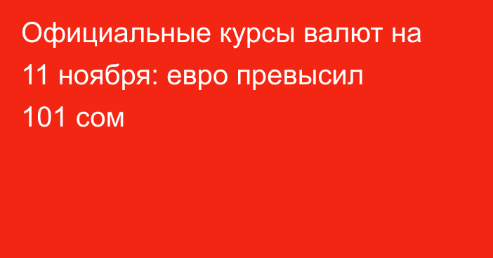 Официальные курсы валют на 11 ноября: евро превысил 101 сом