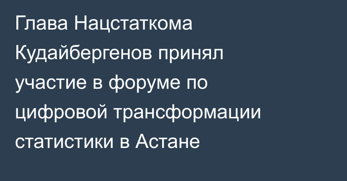 Глава Нацстаткома Кудайбергенов принял участие в форуме по цифровой трансформации статистики в Астане