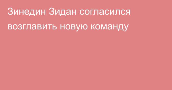 Зинедин Зидан согласился возглавить новую команду