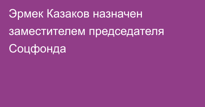 Эрмек Казаков назначен заместителем председателя Соцфонда
