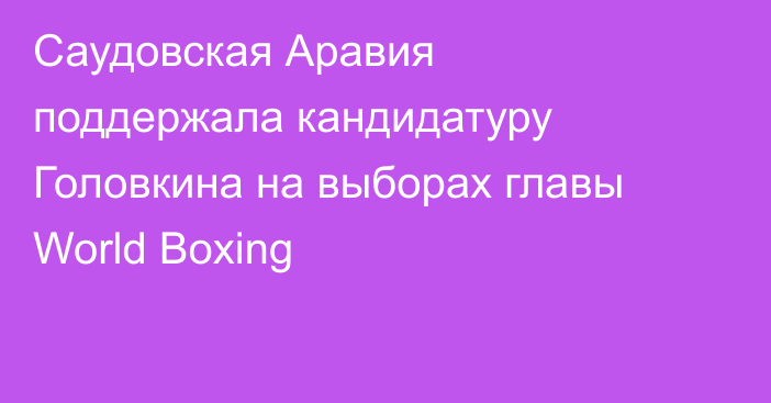 Саудовская Аравия поддержала кандидатуру Головкина на выборах главы World Boxing