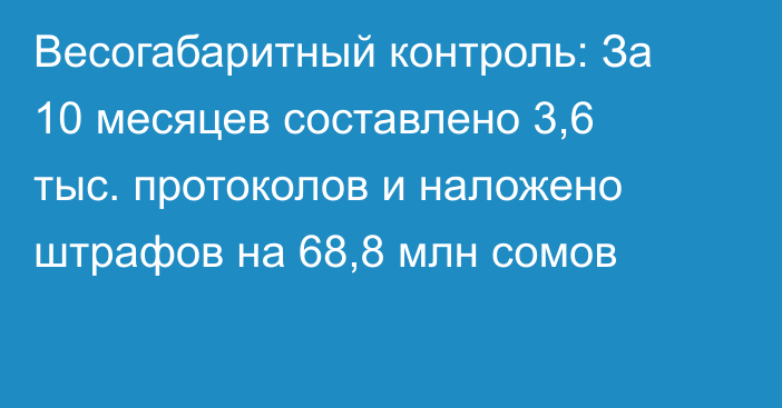 Весогабаритный контроль: За 10 месяцев составлено 3,6 тыс. протоколов и наложено штрафов на 68,8 млн сомов