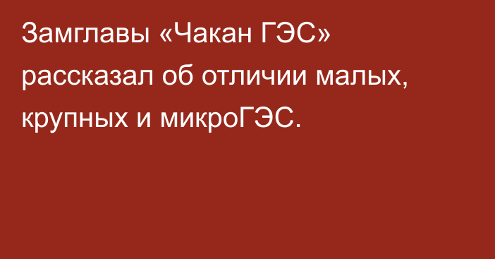 Замглавы «Чакан ГЭС» рассказал об отличии малых, крупных и микроГЭС.