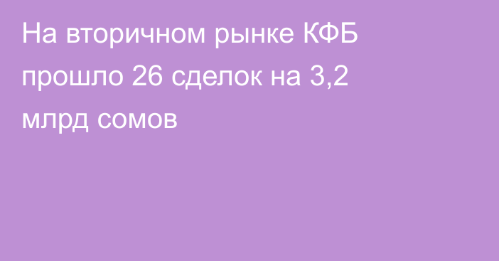 На вторичном рынке КФБ прошло 26 сделок на 3,2 млрд сомов