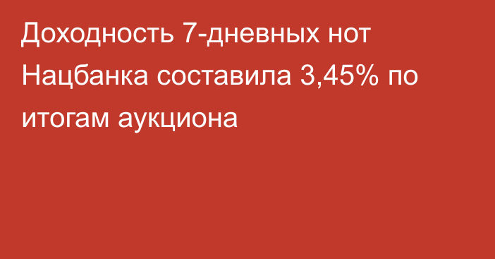 Доходность 7-дневных нот Нацбанка составила 3,45% по итогам аукциона
