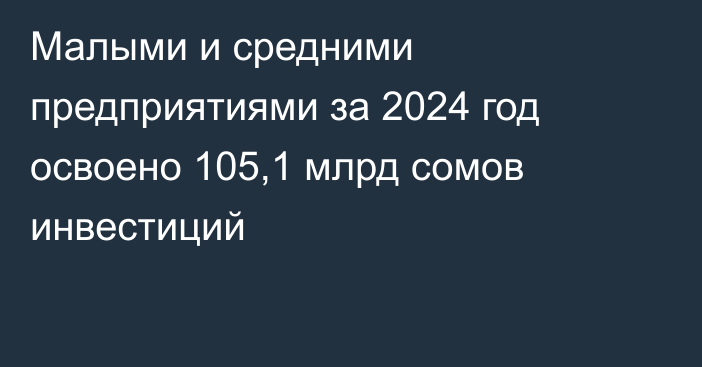 Малыми и средними предприятиями за 2024 год освоено 105,1 млрд сомов инвестиций