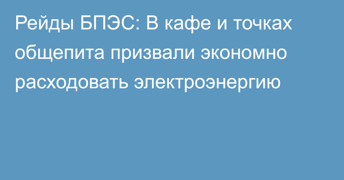 Рейды БПЭС: В кафе и точках общепита призвали экономно расходовать электроэнергию