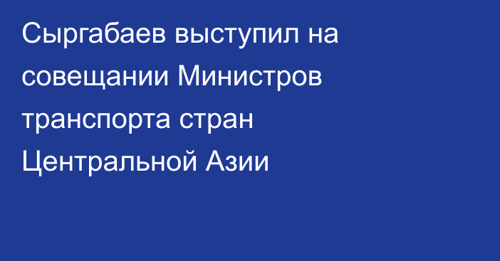 Сыргабаев выступил на совещании Министров транспорта стран Центральной Азии