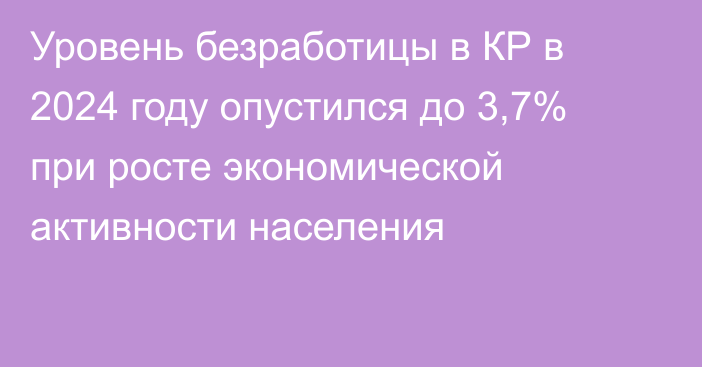 Уровень безработицы в КР в 2024 году опустился до 3,7% при росте экономической активности населения