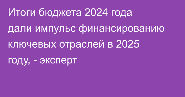 Итоги бюджета 2024 года дали импульс финансированию ключевых отраслей в 2025 году, - эксперт