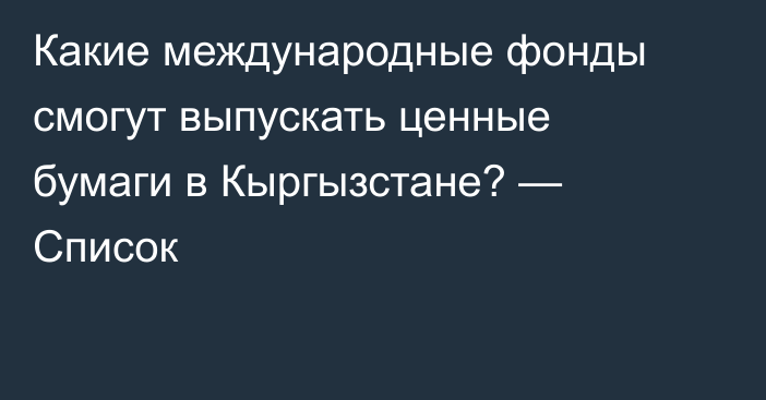 Какие международные фонды смогут выпускать ценные бумаги в Кыргызстане? — Список