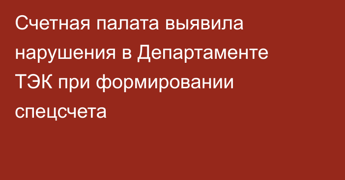 Счетная палата выявила нарушения в Департаменте ТЭК при формировании спецсчета